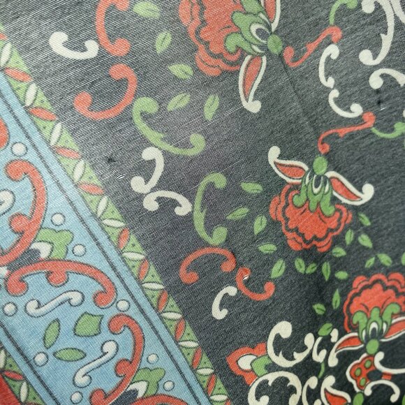 Vintage Scarf Floral Long Retro Eclectic Artsy Colorful Black Orange Blue Green - Picture 11 of 13